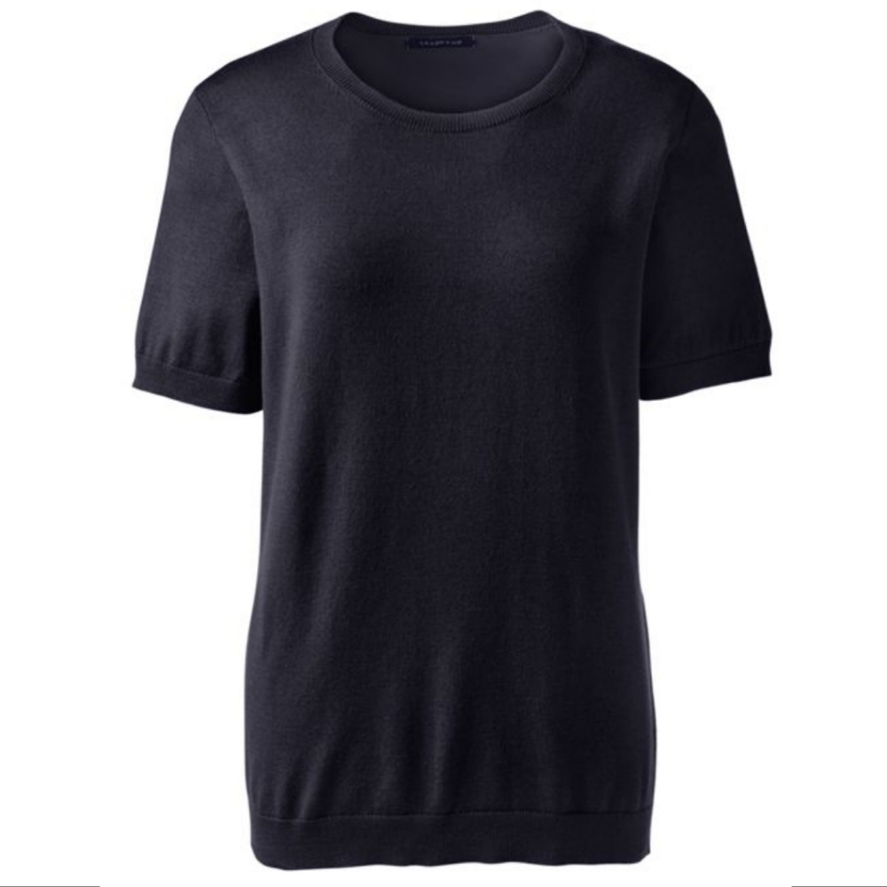 Land's End Short Sleeve Fine gauge Jewelneck Sweater - True Navy Women's Large